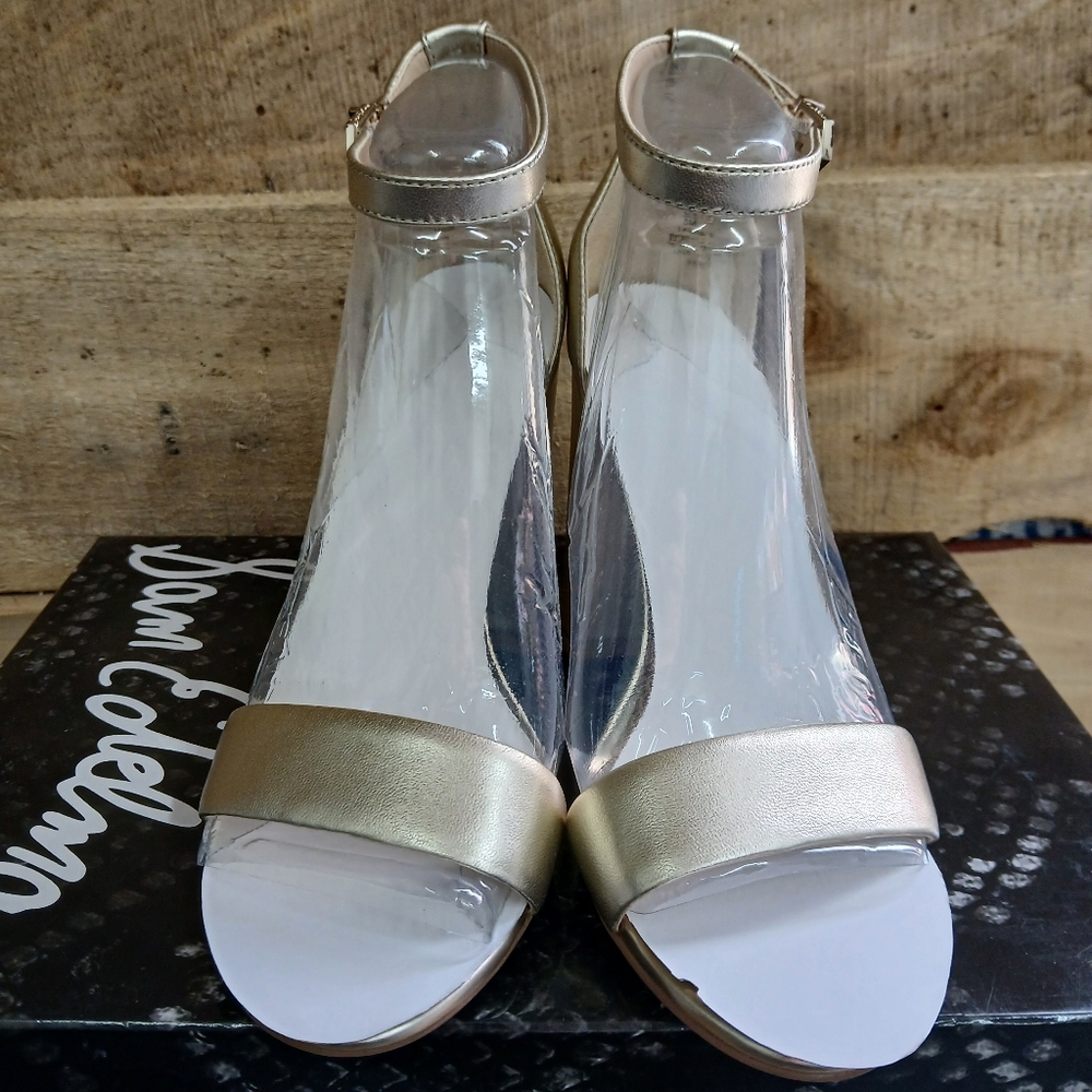 Sam Edelman Light Gold Leather Yaro Block Heel Ankle Strap Sandals NWB Size 5m - Picture 5 of 11